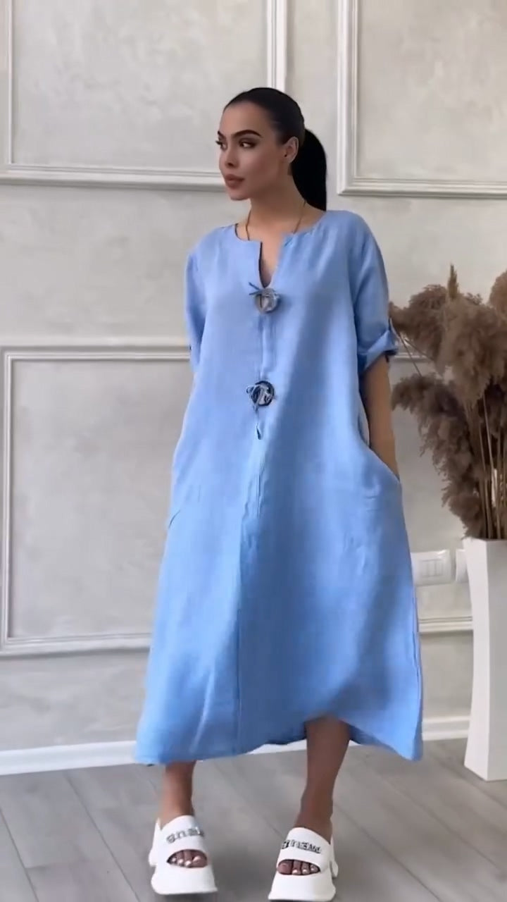 【M-4XL】👗Bawełniana i lniana sukienka z dekoltem V