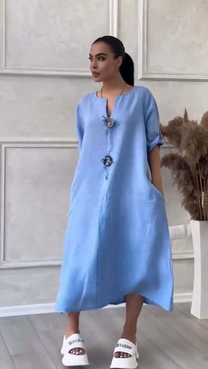 【M-4XL】👗Bawełniana i lniana sukienka z dekoltem V