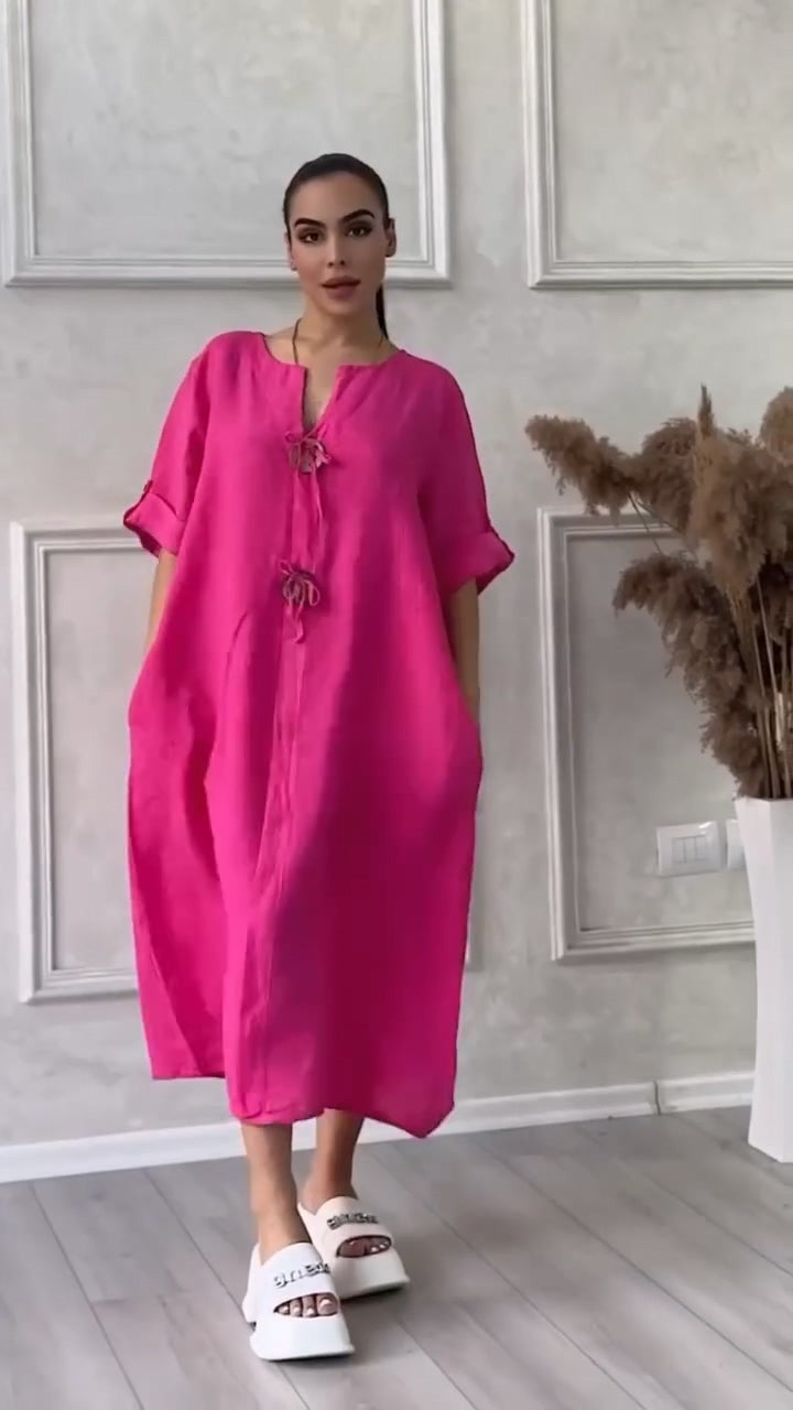 【M-4XL】👗Bawełniana i lniana sukienka z dekoltem V