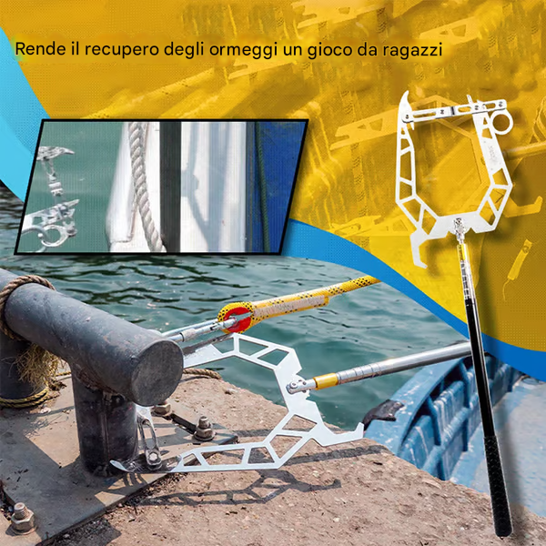 Gancio telescopico automatico per ormeggio di barche