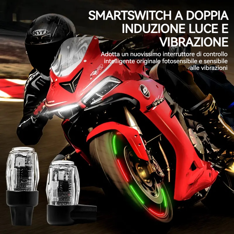 💥🏍️🚗【Acquista 2 e ricevi 2 gratis】Luci per valvole di moto e auto, luci decorative per valvole di pneumatici, ricaricabili, lampeggianti con vibrazione