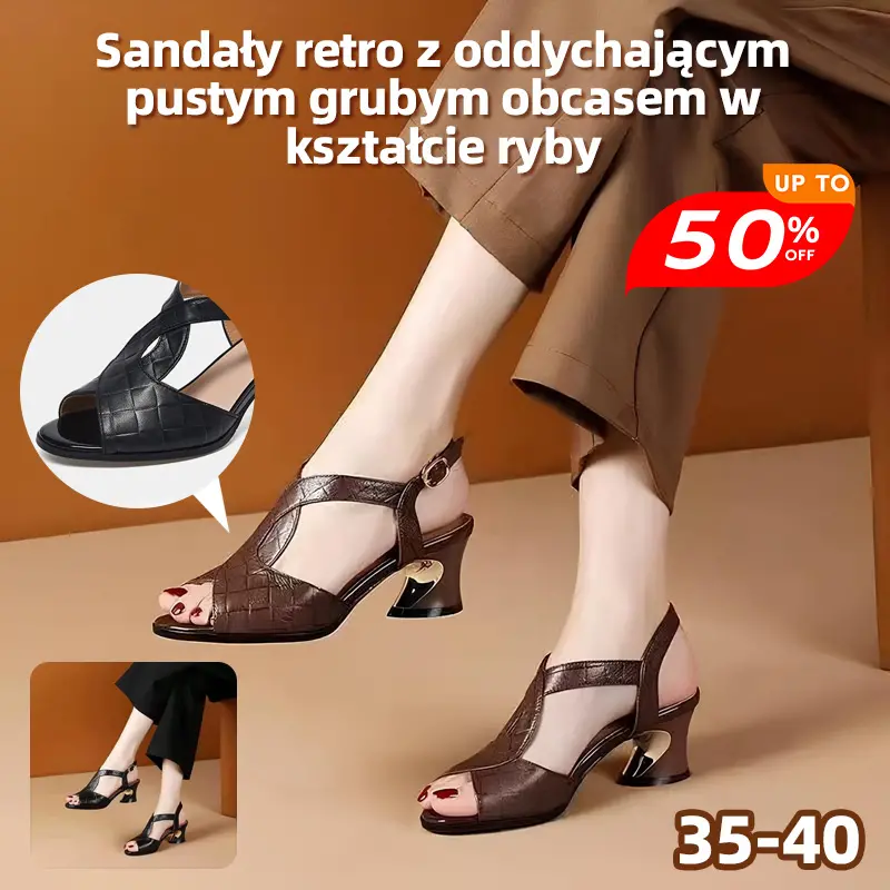 Kup 1, a 1 dostaniesz gratis👠【35～40】Nowe, zabytkowe sandały z wydrążonym, grubym obcasem i oddychającą wydrążoną szpilką