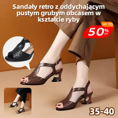 Kup 1, a 1 dostaniesz gratis👠【35～40】Nowe, zabytkowe sandały z wydrążonym, grubym obcasem i oddychającą wydrążoną szpilką