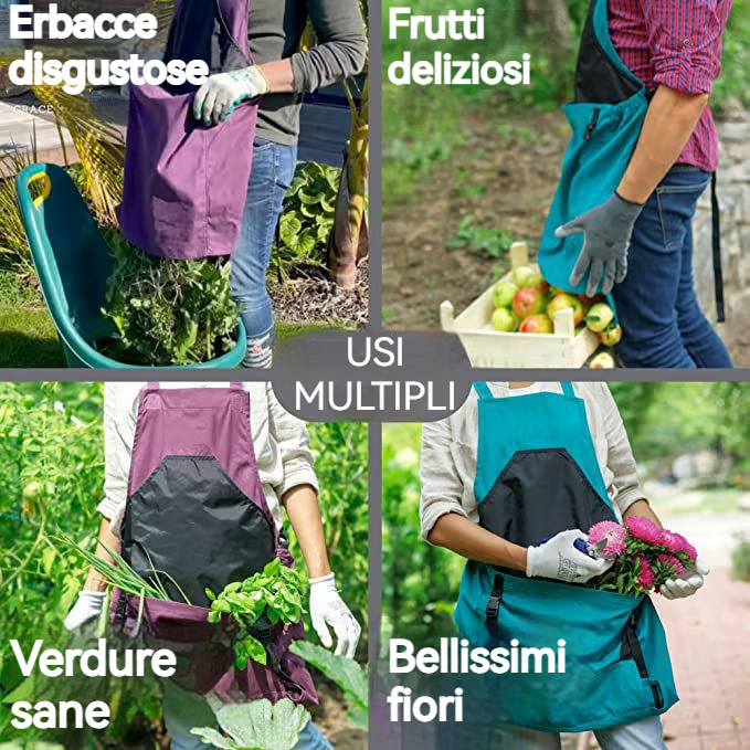 Grembiule da giardinaggio incrociato sulla schiena con profonde tasche a marsupio