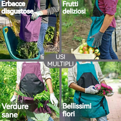 Grembiule da giardinaggio incrociato sulla schiena con profonde tasche a marsupio