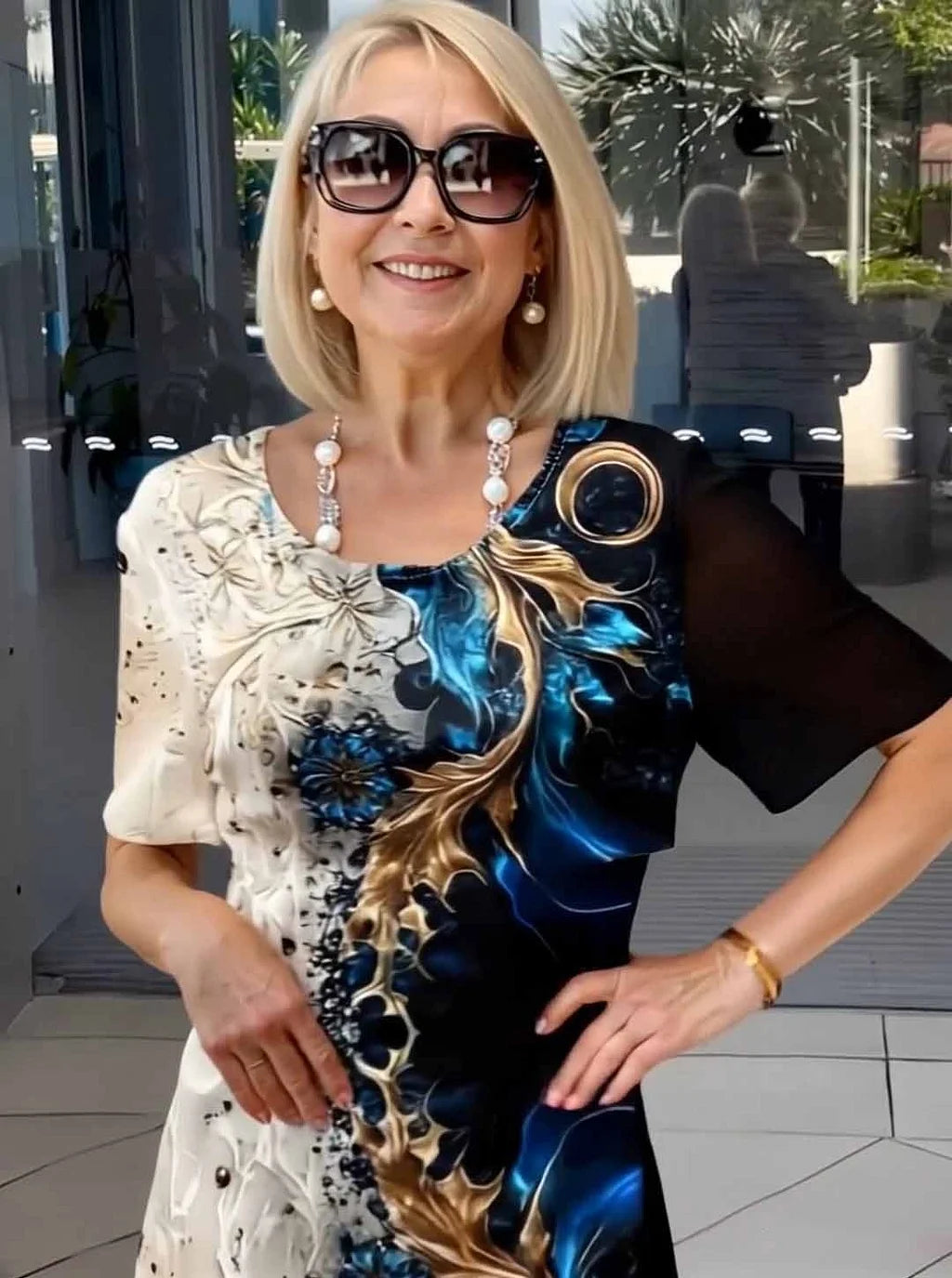 Luźna letnia sukienka damska z kwiatowym wzorem 3D
