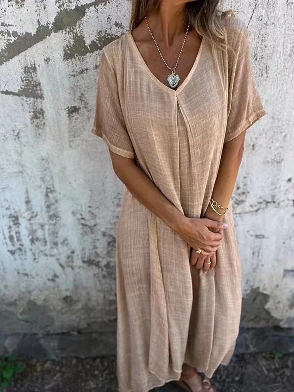 533💕 Cosa dovrei indossare domani? 🔥 Abito ampio da donna in cotone e lino con scollo a V