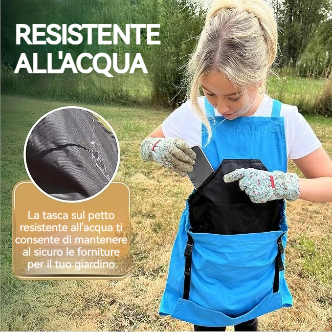 Grembiule da giardinaggio incrociato sulla schiena con profonde tasche a marsupio