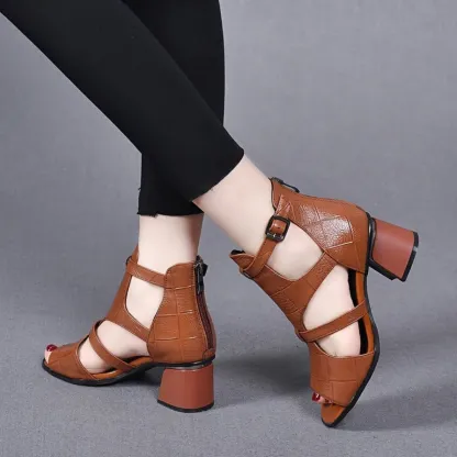 👡【35-40】Nuovi sandali romani in morbida pelle con tacco spesso e fondo a bocca di pesce