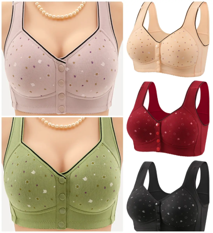😍【Confezione da 5 pezzi】Reggiseno senza ferretto da donna con bottoni frontali【40-120 kg】❤️Comodo cotone naturale antibatterico