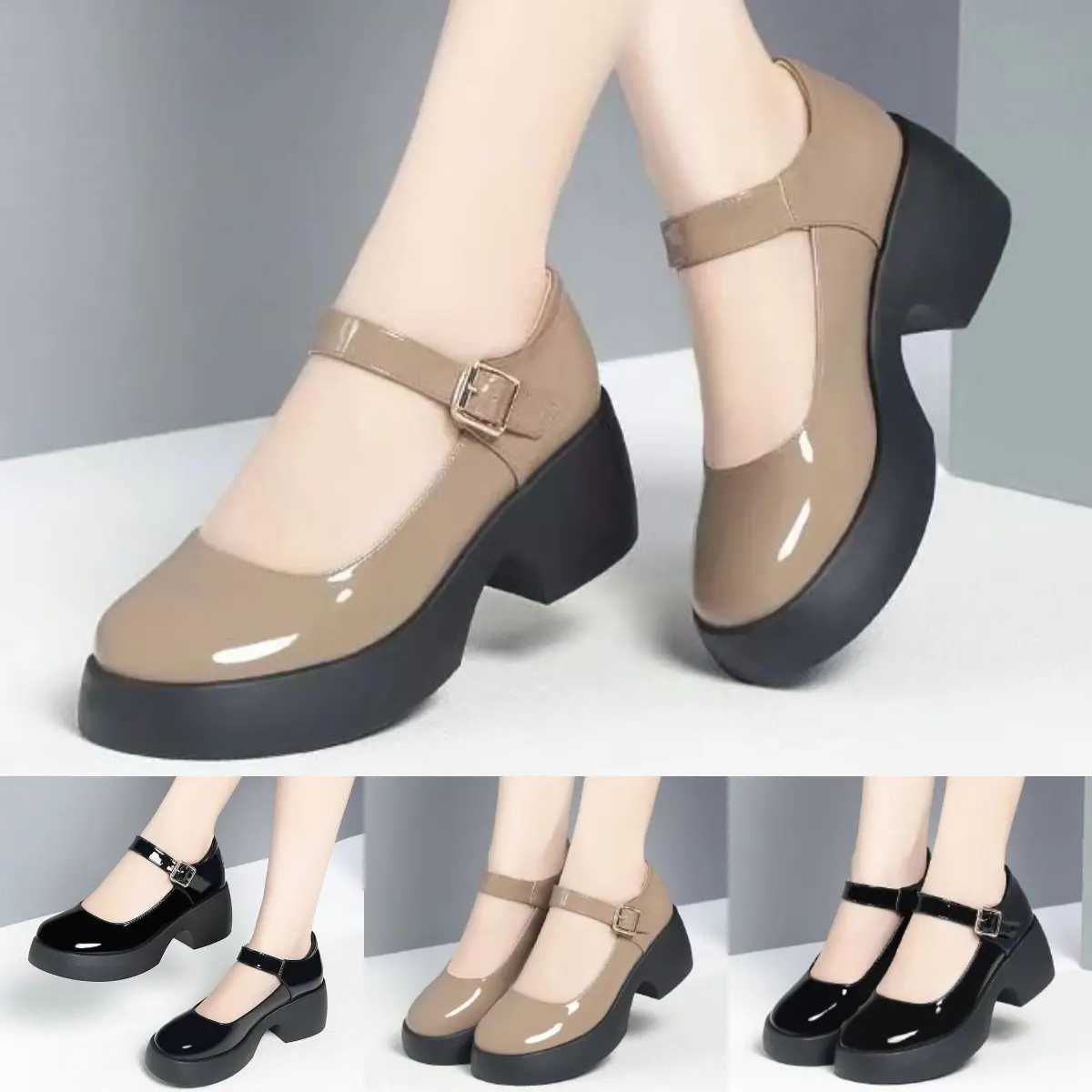 💥【35-40】2025 nuove scarpe da donna in pelle con punta tonda e suola spessa con tacchi alti
