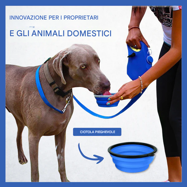 Guinzaglio estensibile per cani con ciotola pieghevole