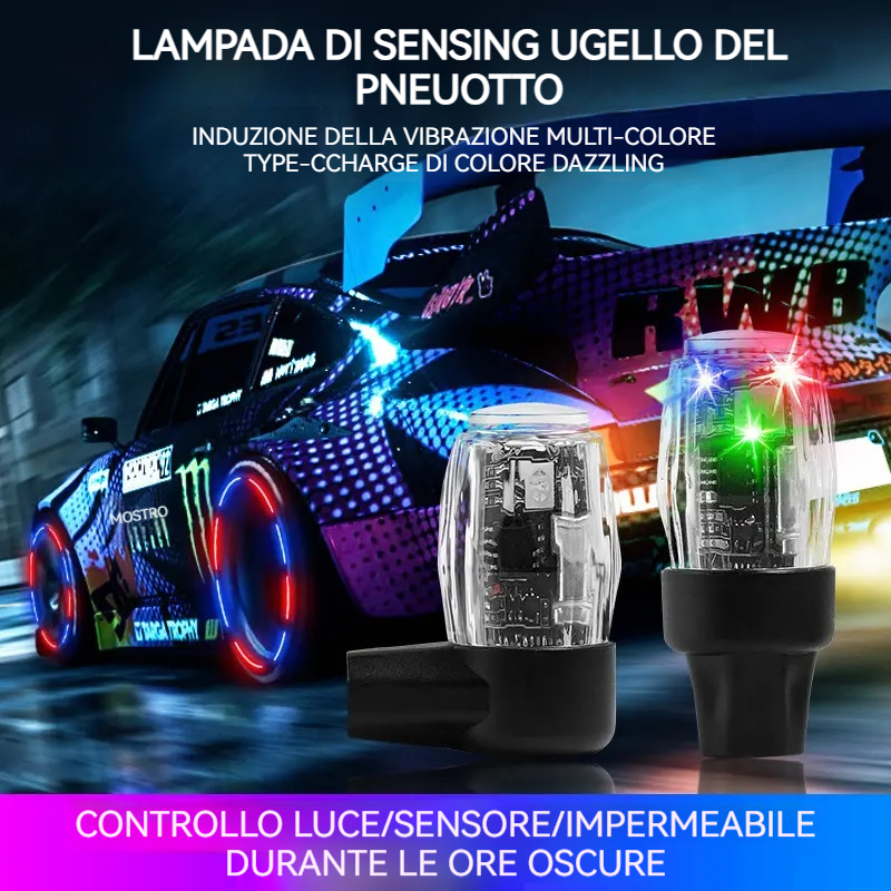 💥🏍️🚗【Acquista 2 e ricevi 2 gratis】Luci per valvole di moto e auto, luci decorative per valvole di pneumatici, ricaricabili, lampeggianti con vibrazione