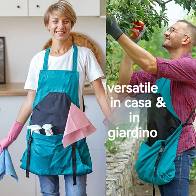 Grembiule da giardinaggio incrociato sulla schiena con profonde tasche a marsupio