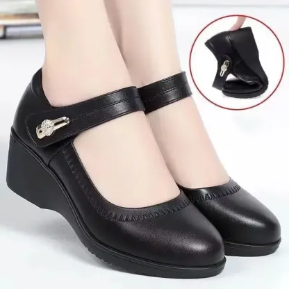 【35-41】Scarpe da mamma in morbida pelle con suola morbida e tacco a zeppa antiscivolo