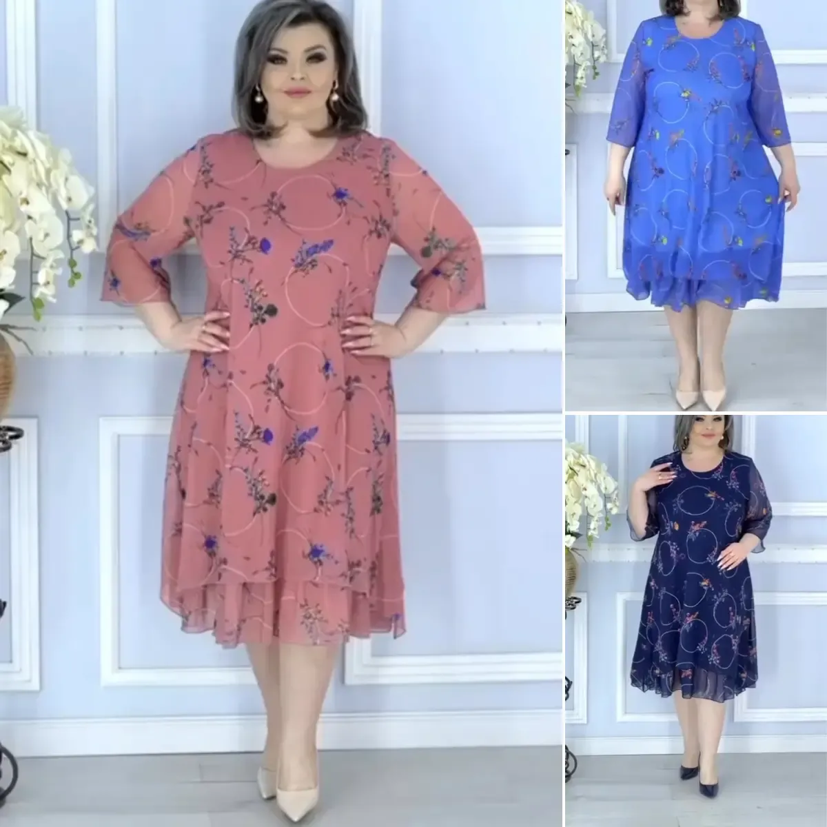 【🔥Compra 1 prima 1 gratis】【【S-5XL】💥Rochie din sifon imprimata noua