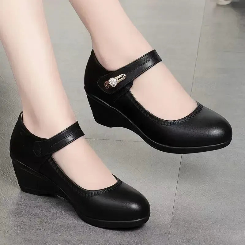 【35-41】Scarpe da mamma in morbida pelle con suola morbida e tacco a ze