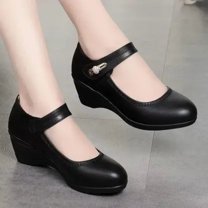 【35-41】Scarpe da mamma in morbida pelle con suola morbida e tacco a zeppa antiscivolo