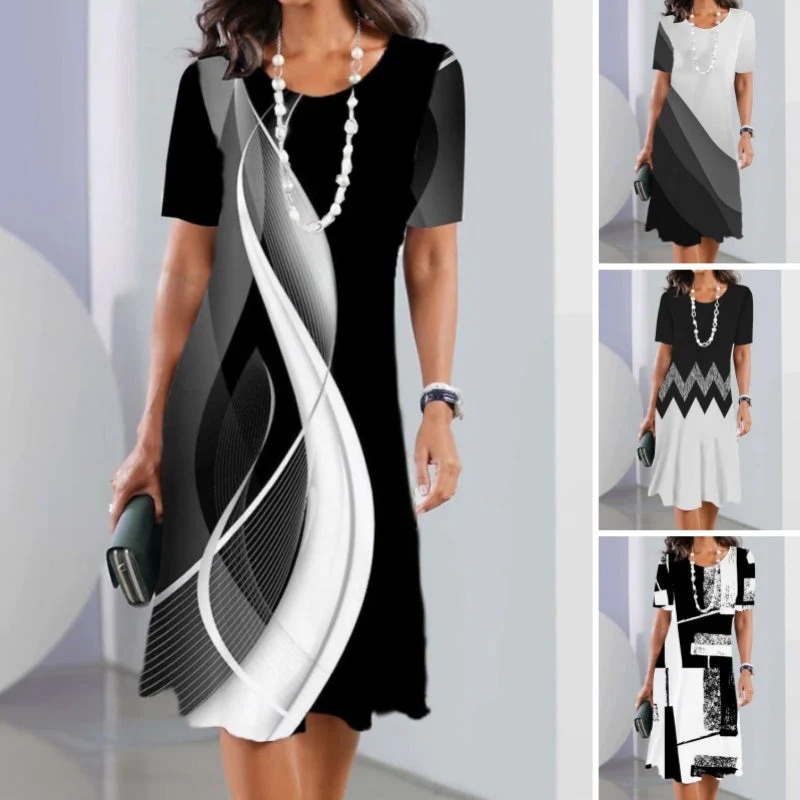 💃Abiti casual da donna con stampa 3D e scollo rotondo