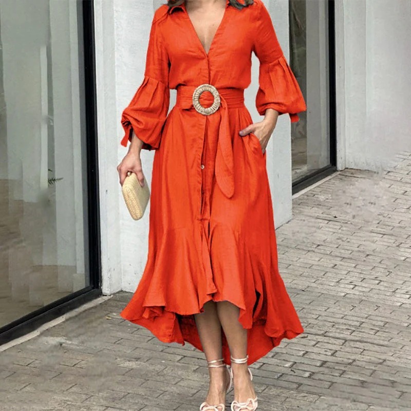 👗Abito da donna con scollo a V e orlo irregolare