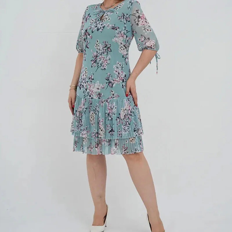 🌹Elegante abito lungo plissettato in chiffon con maniche corte