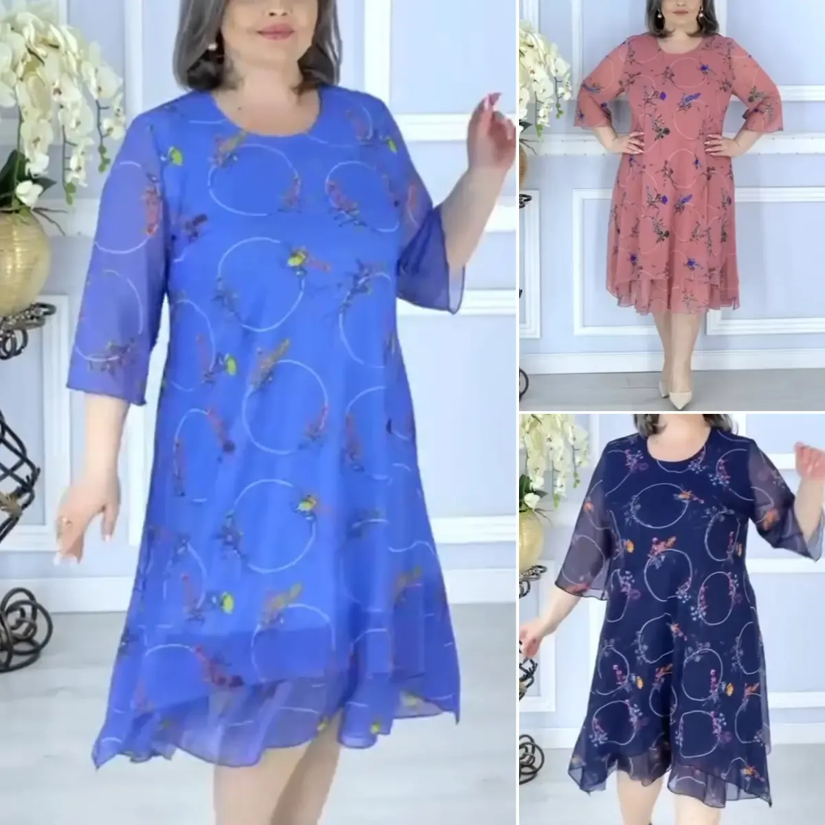 【🔥Compra 1 prima 1 gratis】【【S-5XL】💥Rochie din sifon imprimata noua