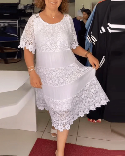 💝Abito in pizzo a maniche corte tinta unita👗
