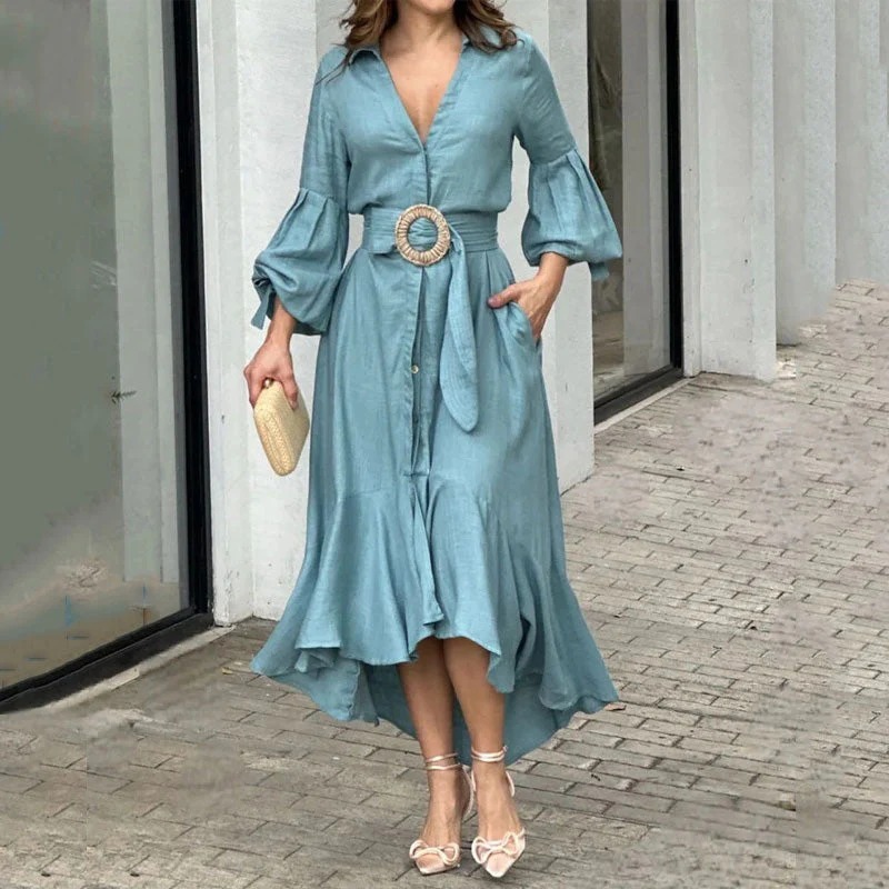 👗Abito da donna con scollo a V e orlo irregolare
