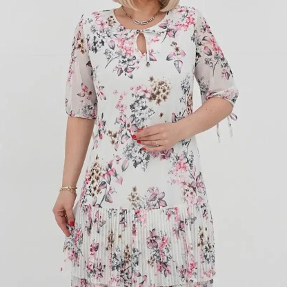 🌹Elegante abito lungo plissettato in chiffon con maniche corte