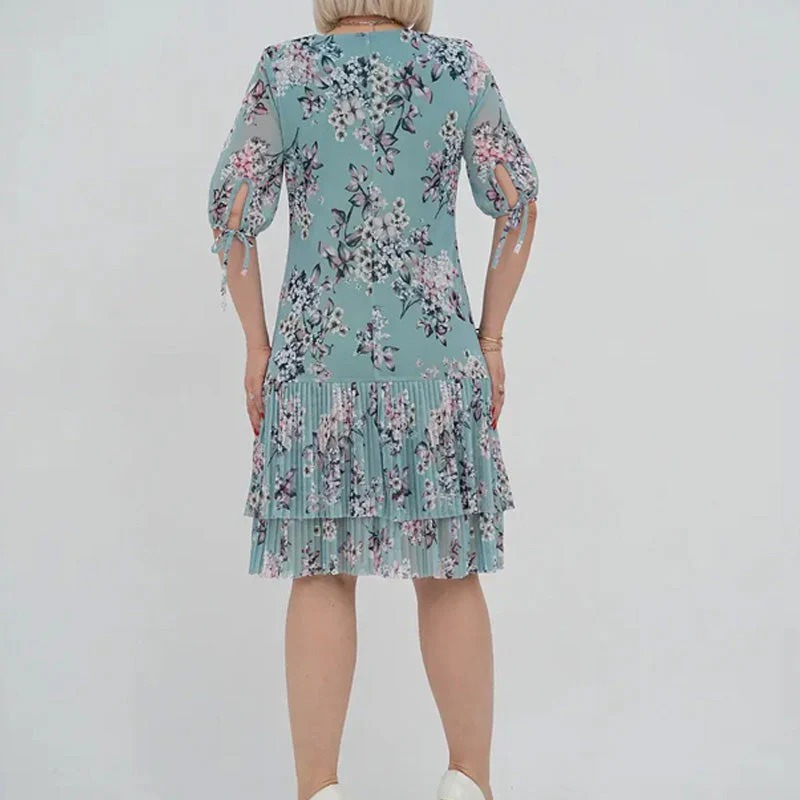 🌹Elegante abito lungo plissettato in chiffon con maniche corte