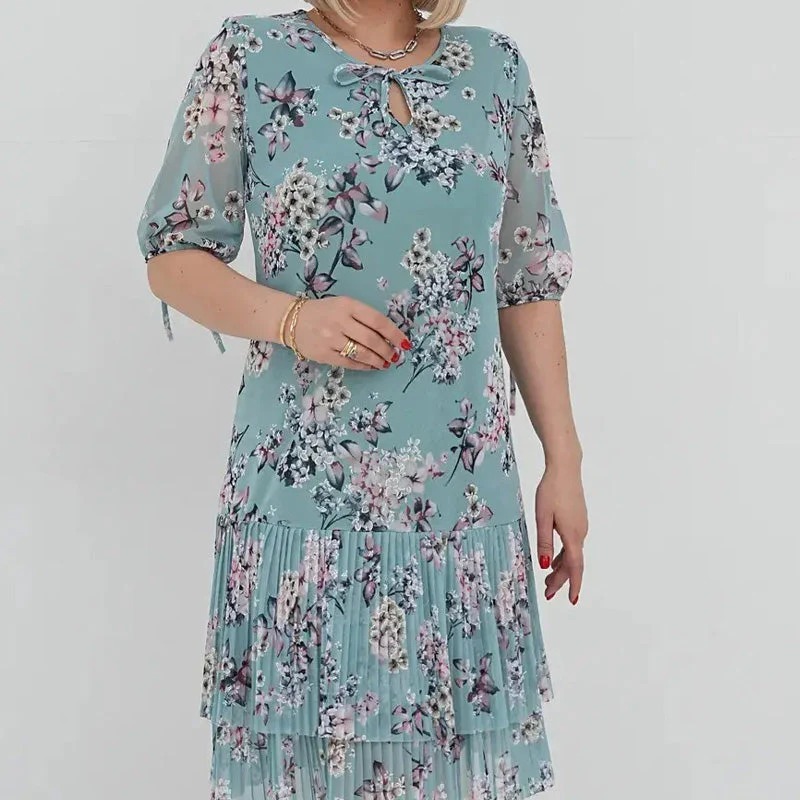 🌹Elegante abito lungo plissettato in chiffon con maniche corte