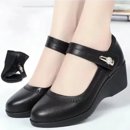 【35-41】Scarpe da mamma in morbida pelle con suola morbida e tacco a zeppa antiscivolo