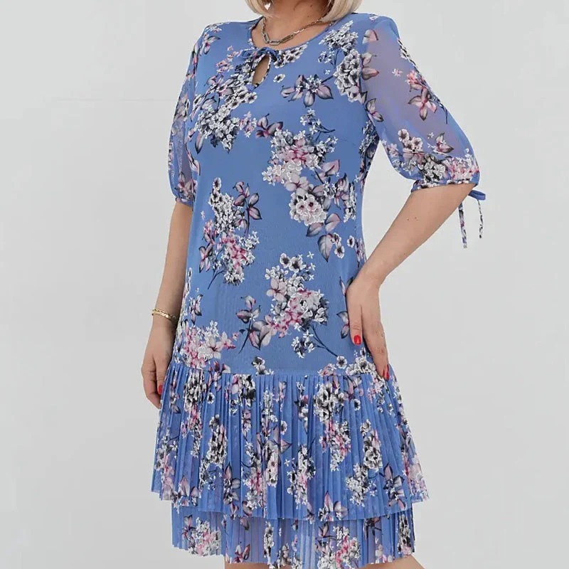 🌹Elegante abito lungo plissettato in chiffon con maniche corte