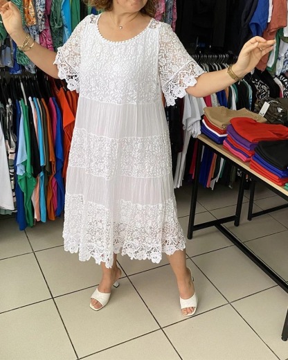 💝Abito in pizzo a maniche corte tinta unita👗