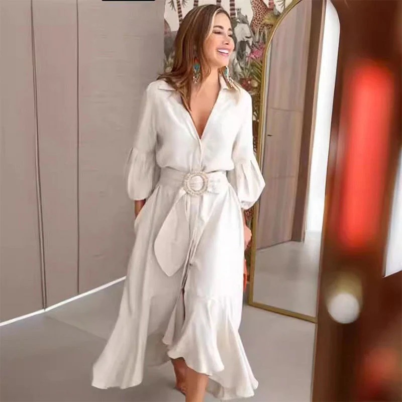 👗Abito da donna con scollo a V e orlo irregolare