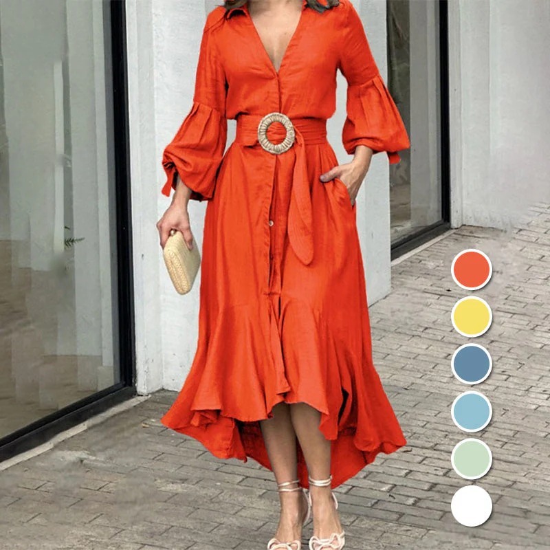 👗Abito da donna con scollo a V e orlo irregolare