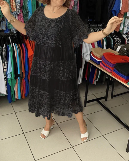 💝Abito in pizzo a maniche corte tinta unita👗