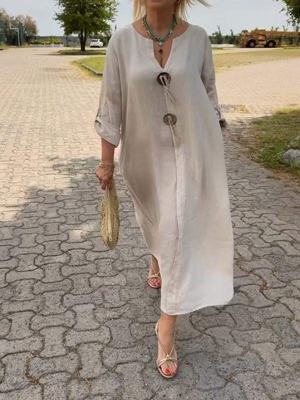 【M-4XL】👗Bawełniana i lniana sukienka z dekoltem V