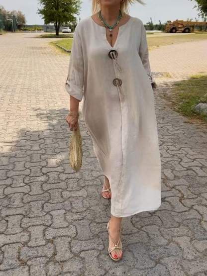 【M-4XL】👗Bawełniana i lniana sukienka z dekoltem V