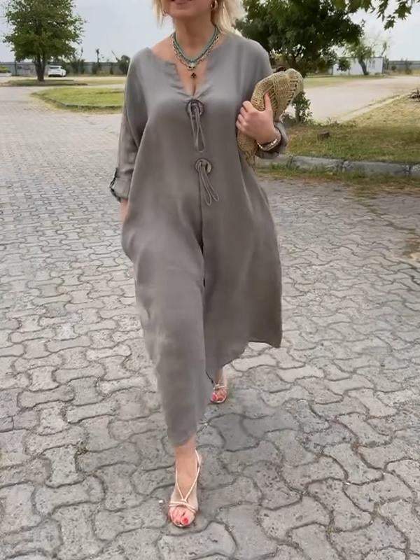 【M-4XL】👗Bawełniana i lniana sukienka z dekoltem V