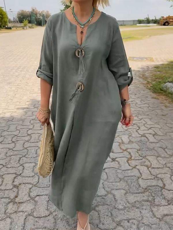 【M-4XL】👗Bawełniana i lniana sukienka z dekoltem V