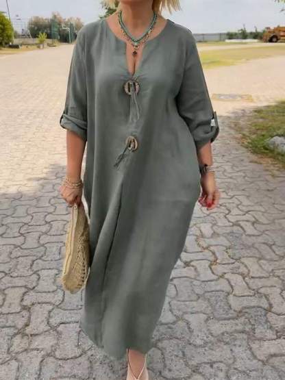 【M-4XL】👗Bawełniana i lniana sukienka z dekoltem V