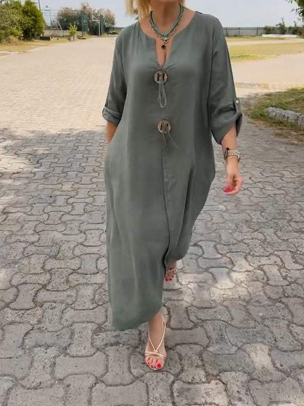 【M-4XL】👗Bawełniana i lniana sukienka z dekoltem V