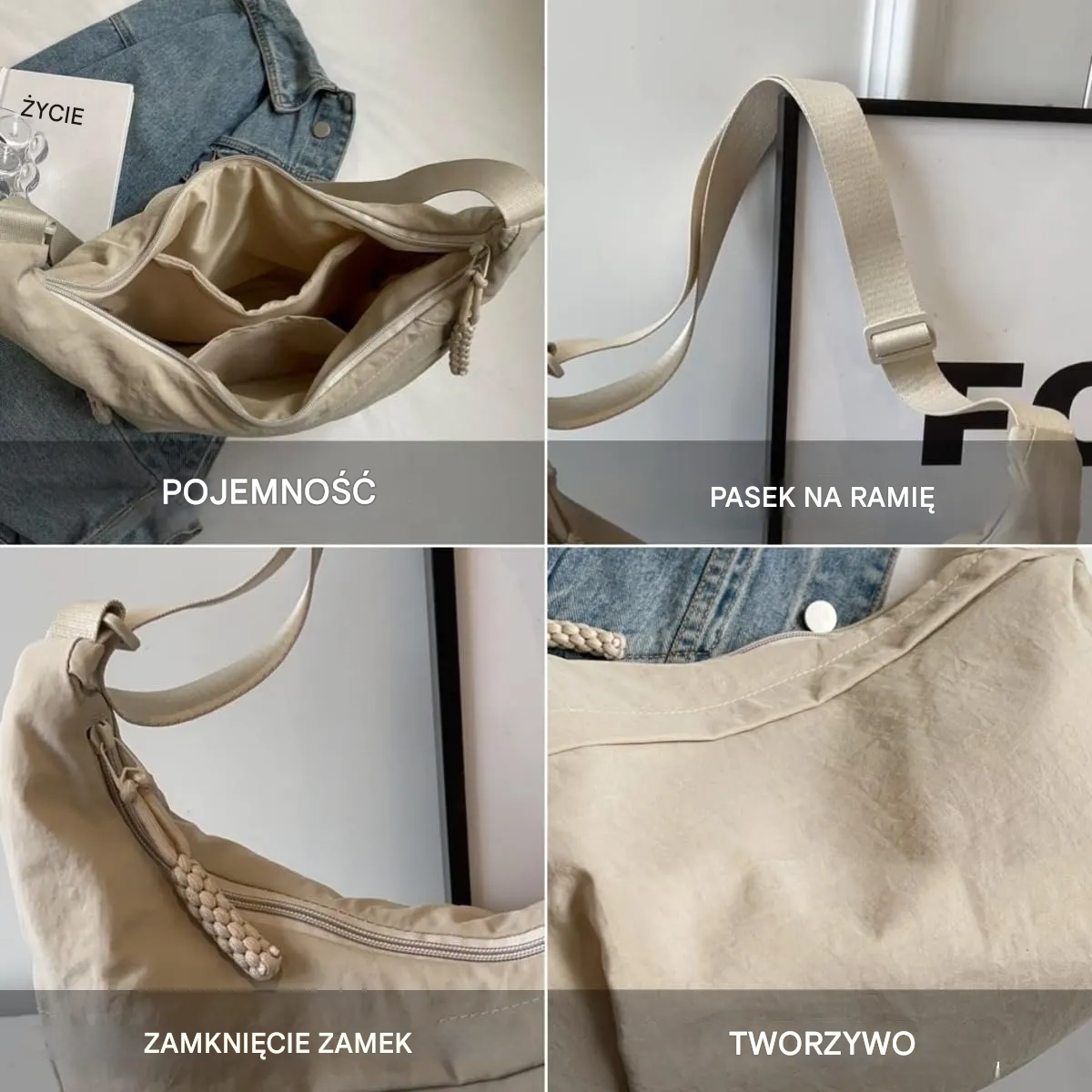 👜Ostatni dzień - 49% zniżki🔥Modna jednokolorowa torba na ramię z nylonu