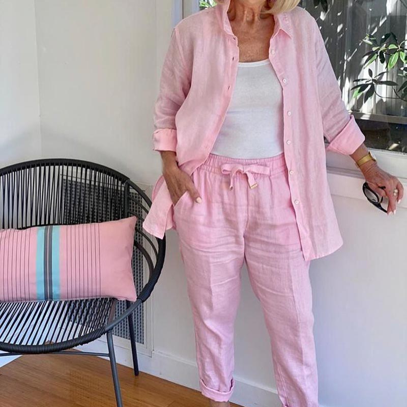 【M-4XL】🌿Camicetta in cotone e lino da donna e pantaloni a maniche lunghe