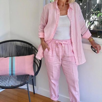 【M-4XL】🌿Camicetta in cotone e lino da donna e pantaloni a maniche lunghe