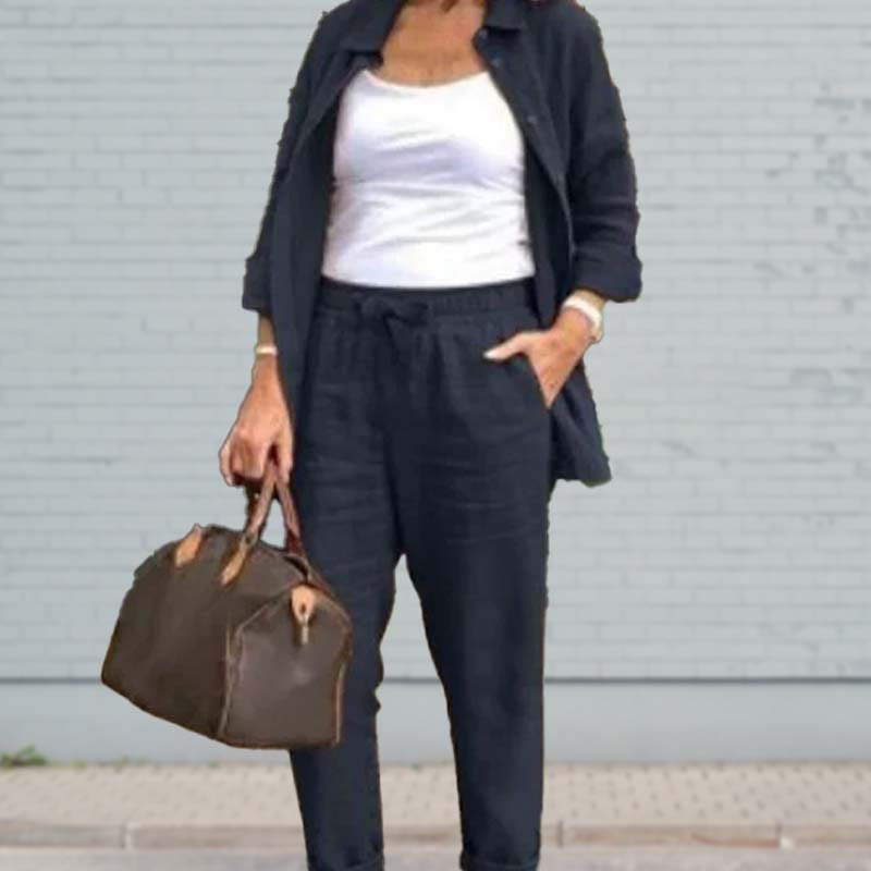 【M-4XL】🌿Camicetta in cotone e lino da donna e pantaloni a maniche lunghe