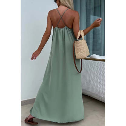 💗👗Luźna sukienka maxi na ramiączkach z rozcięciem z boku