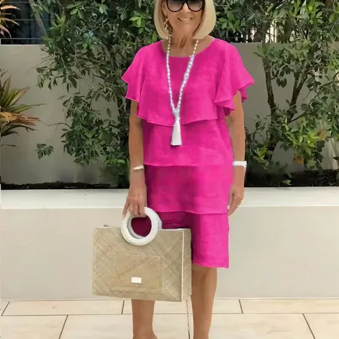 💖👗Gonna plissettata da donna con scollo tondo