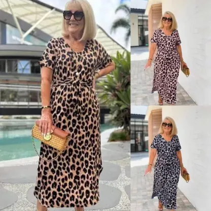 💃Abito con stampa leopardata e scollo a V